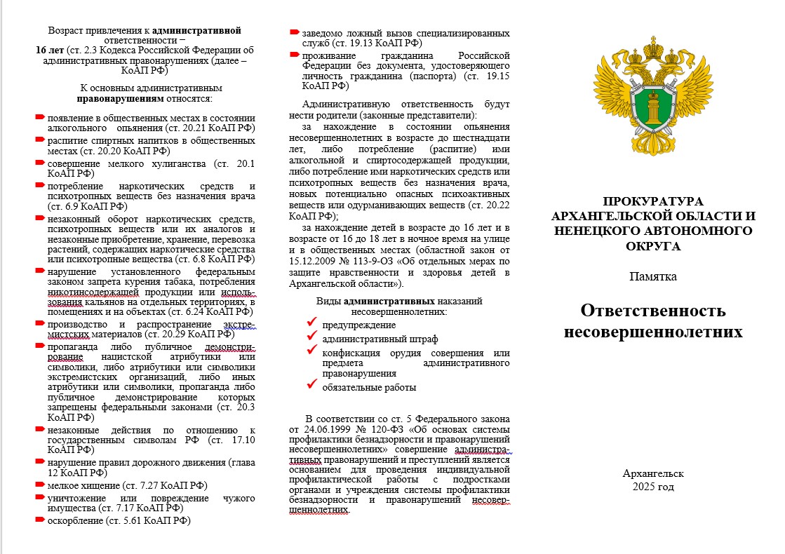 Памятка  &quot;Ответственность несовершеннолетних&quot;.